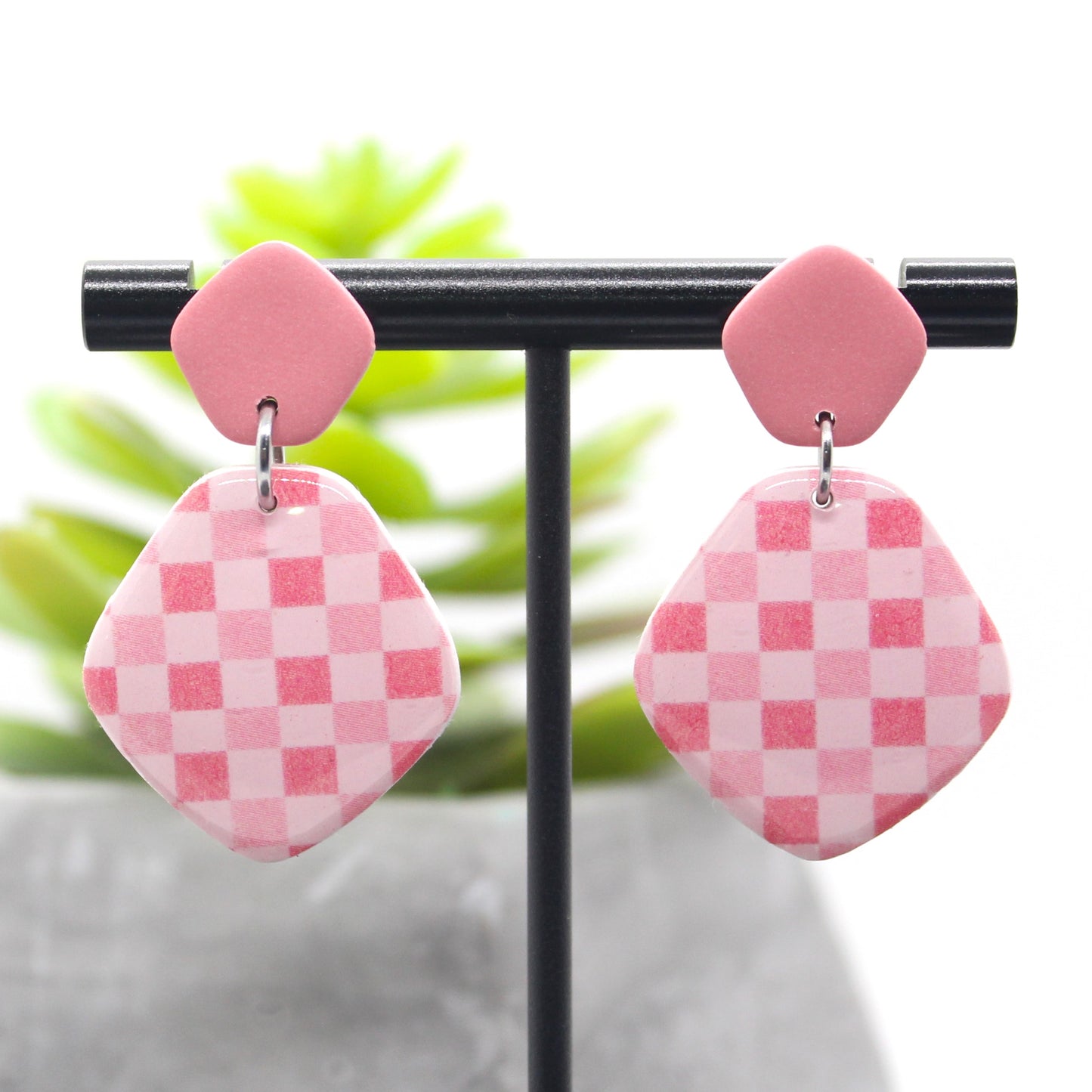 Pink Checkered Dangles