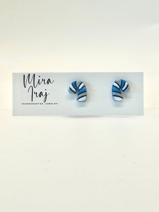 Blue Candy Cane Studs